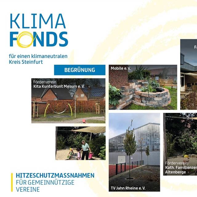 Eine Bildercollage aller Klima- und Hitzeschutzprojekte, die der Kreis Steinfurt gefördert hat.