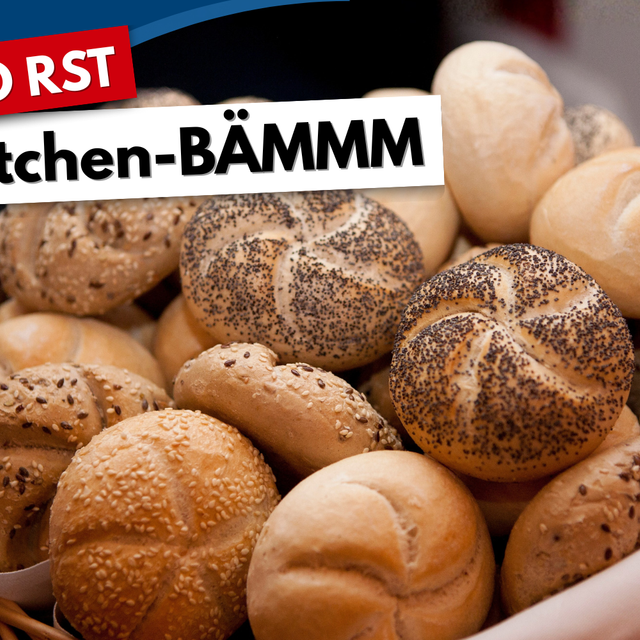 Ein Bild von einem Brötchen-Korb. Oben links in der Ecke steht der Name der Aktion: RADIO RST Brötchen-BÄMMM-