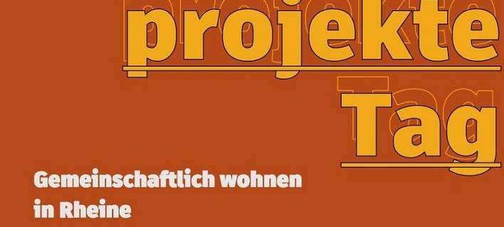 Ein Plakat zum Wohnprojektetag in Rheine mit Datum, Ort, Programm und QR-Code für weitere Informationen