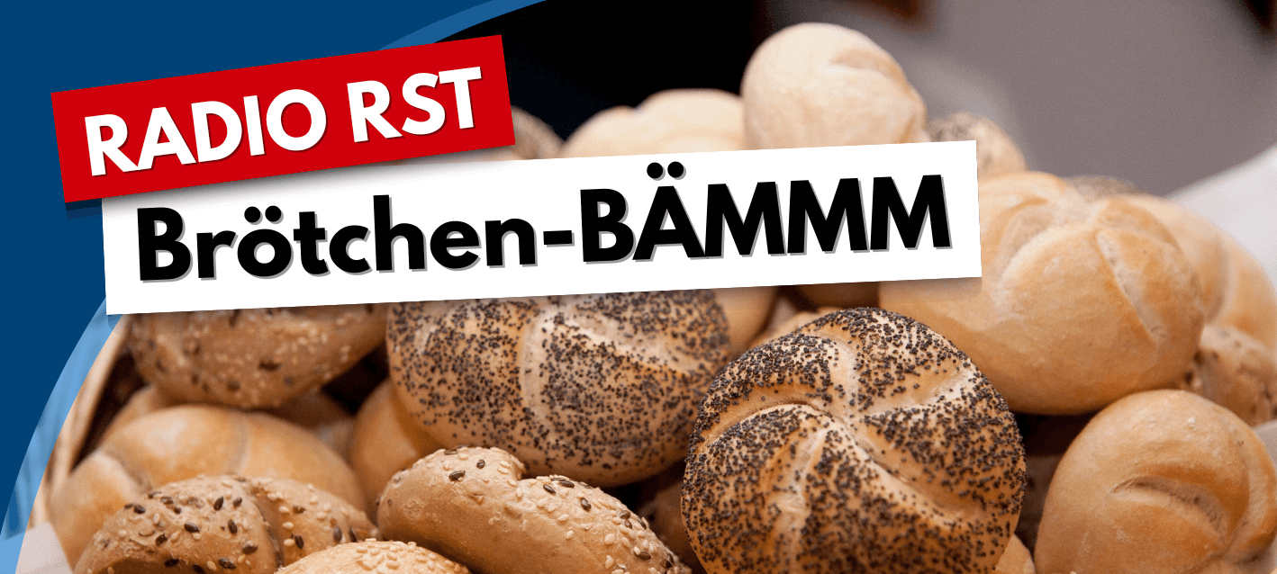 Ein Bild von einem Brötchen-Korb. Oben links in der Ecke steht der Name der Aktion: RADIO RST Brötchen-BÄMMM-